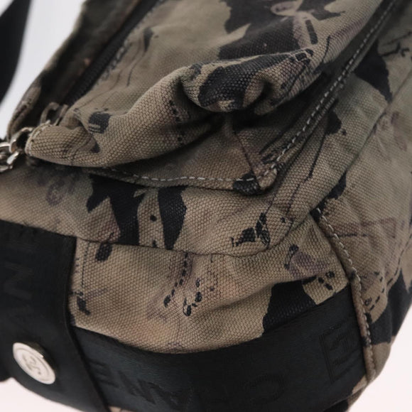 CHANEL Sports Line Shoulder Bag Nylon Gray Silver CC Auth bs32624