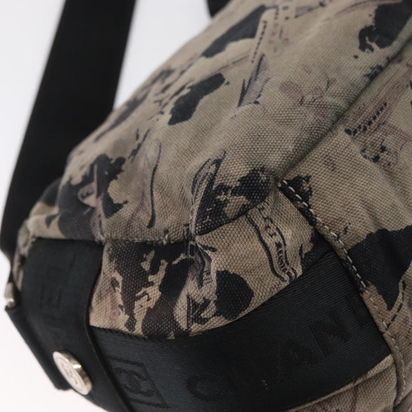 CHANEL Sports Line Shoulder Bag Nylon Gray Silver CC Auth bs32624