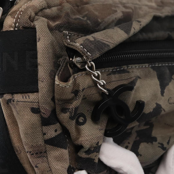 CHANEL Sports Line Shoulder Bag Nylon Gray Silver CC Auth bs32624