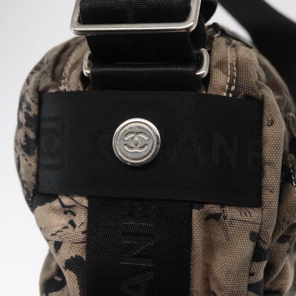 CHANEL Sports Line Shoulder Bag Nylon Gray Silver CC Auth bs32624