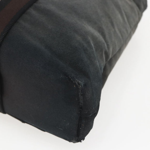 HERMES Toroca Horizontal MM Hand Bag Canvas Black Brown Auth bs32632