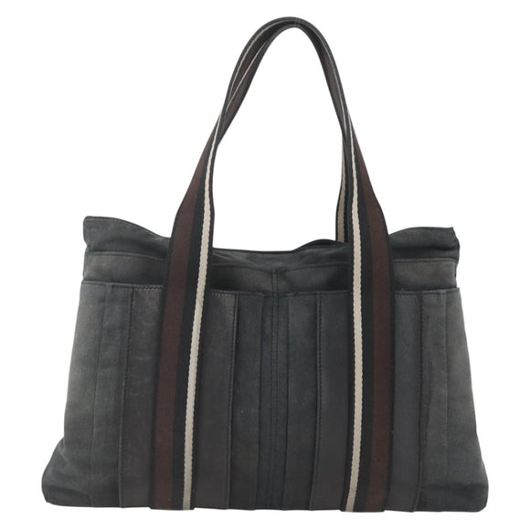 HERMES Toroca Horizontal MM Hand Bag Canvas Black Brown Auth bs32632