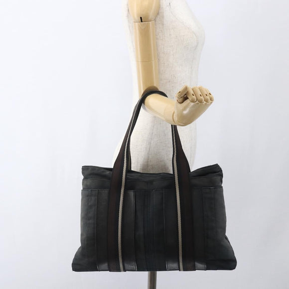 HERMES Toroca Horizontal MM Hand Bag Canvas Black Brown Auth bs32632