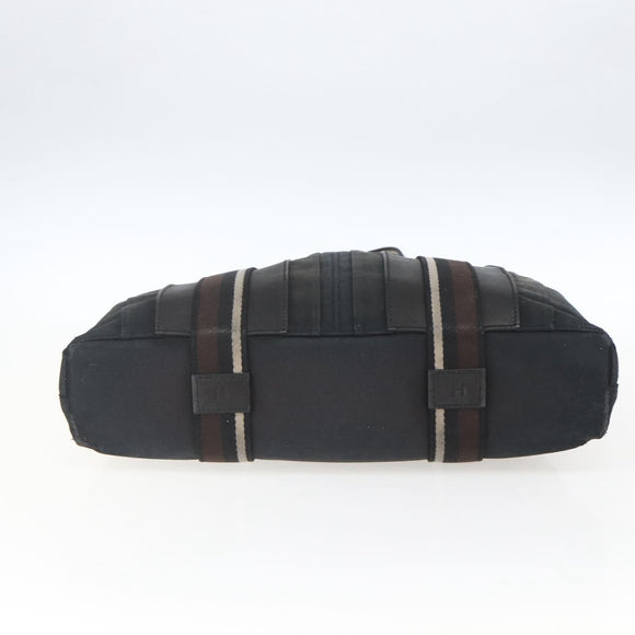 HERMES Toroca Horizontal MM Hand Bag Canvas Black Brown Auth bs32632