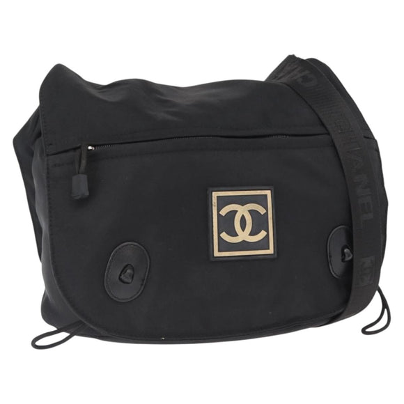 CHANEL Shoulder Bag Nylon Black Silver CC Auth bs32634