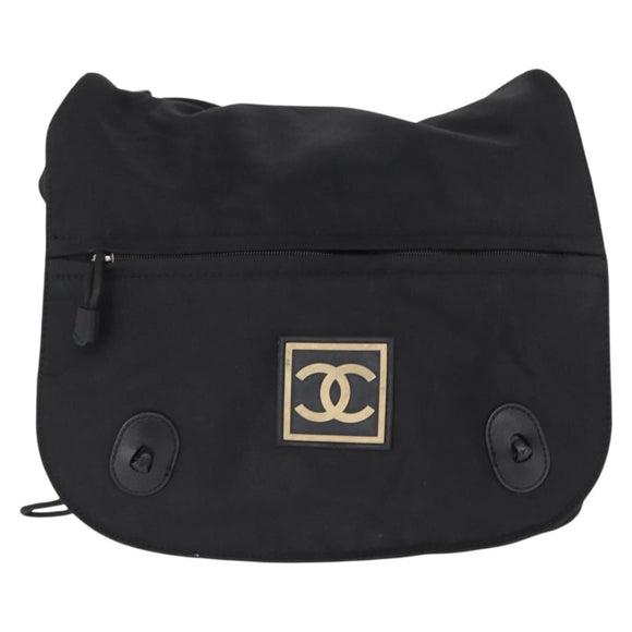 CHANEL Shoulder Bag Nylon Black Silver CC Auth bs32634