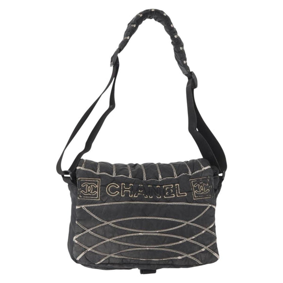 CHANEL Shoulder Bag Nylon Black CC Auth bs32635