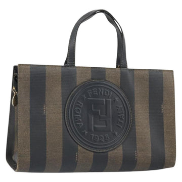 FENDI Pecan Canvas Hand Bag Black Brown Auth bs32638