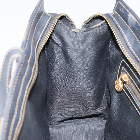 FENDI Pecan Canvas Hand Bag Black Brown Auth bs32638