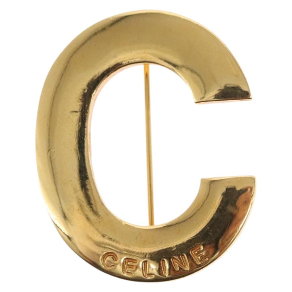 CELINE Brooch metal Gold Auth bs32644