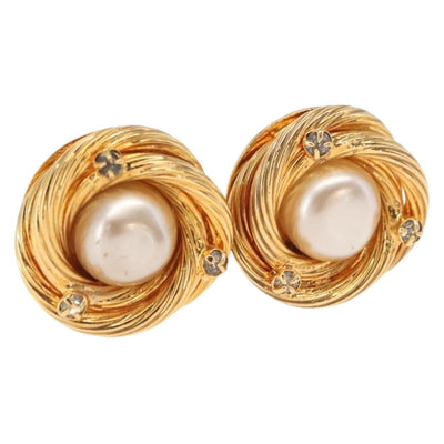 CHANEL Earring metal Gold CC Auth bs32646