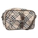 BURBERRY Nova Check Blue Label Shoulder Bag Nylon Beige Silver Auth bs32647-1