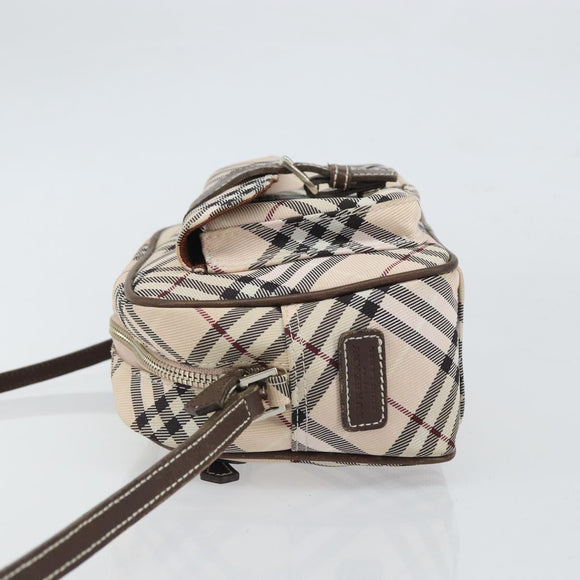 BURBERRY Nova Check Blue Label Shoulder Bag Nylon Beige Silver Auth bs32647