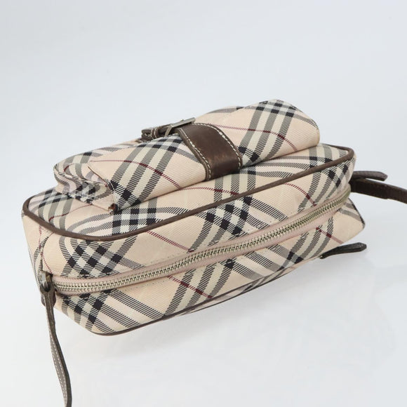BURBERRY Nova Check Blue Label Shoulder Bag Nylon Beige Silver Auth bs32647