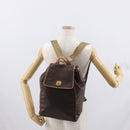 CELINE Macadam Canvas Backpack PVC Leather Brown Gold Auth bs32649-26