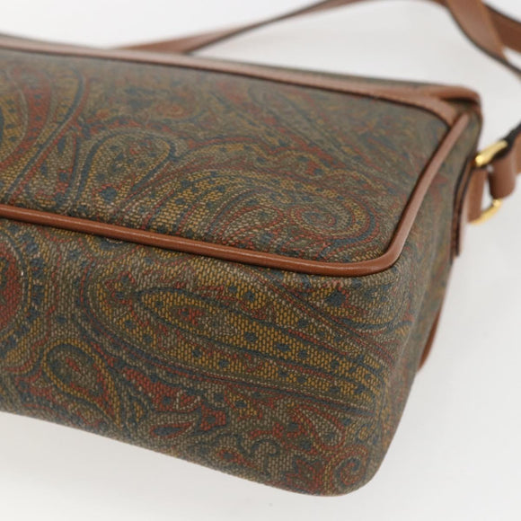 VALENTINO Shoulder Bag PVC Canvas Brown Gold Auth bs32650