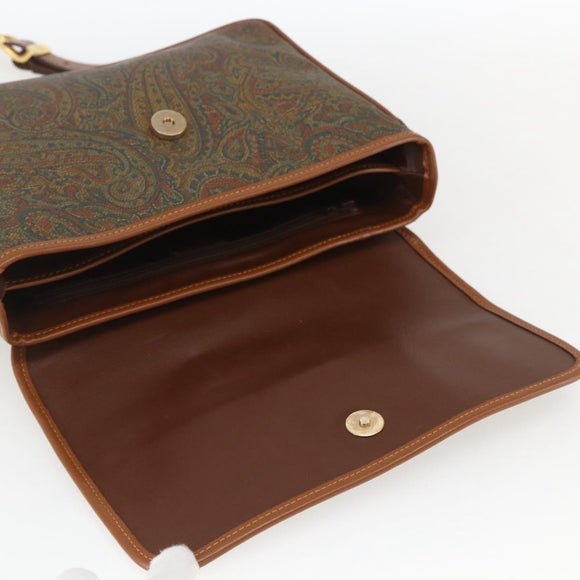 VALENTINO Shoulder Bag PVC Canvas Brown Gold Auth bs32650