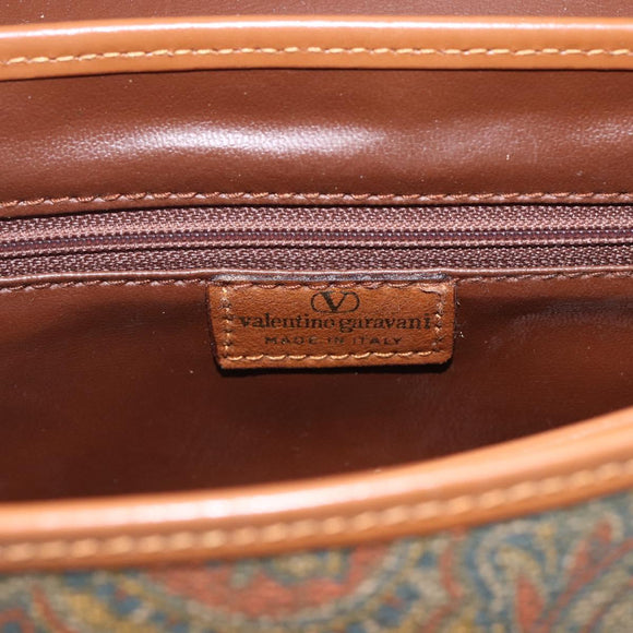 VALENTINO Shoulder Bag PVC Canvas Brown Gold Auth bs32650