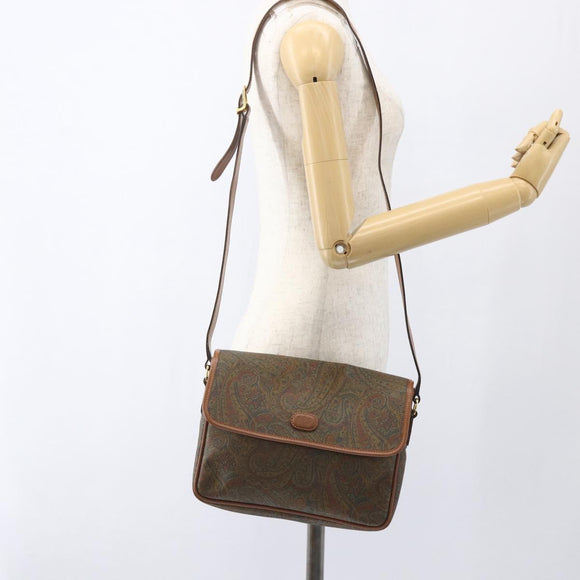 VALENTINO Shoulder Bag PVC Canvas Brown Gold Auth bs32650