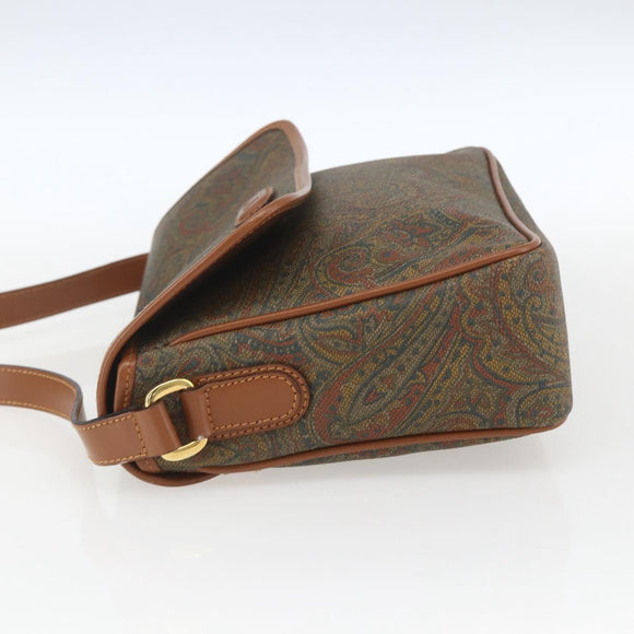 VALENTINO Shoulder Bag PVC Canvas Brown Gold Auth bs32650