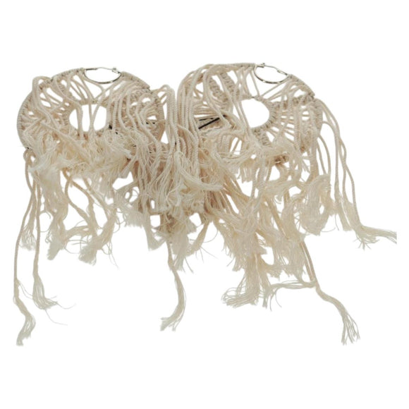 LOEWE Earring Canvas White Silver Auth bs32653V