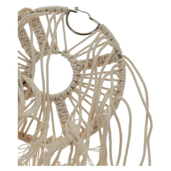 LOEWE Earring Canvas White Silver Auth bs32653V