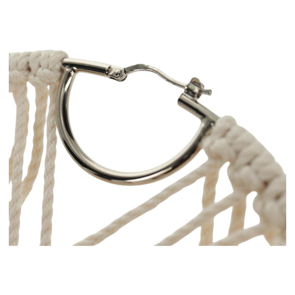 LOEWE Earring Canvas White Silver Auth bs32653V
