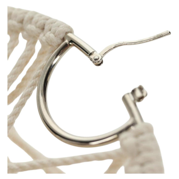 LOEWE Earring Canvas White Silver Auth bs32653V