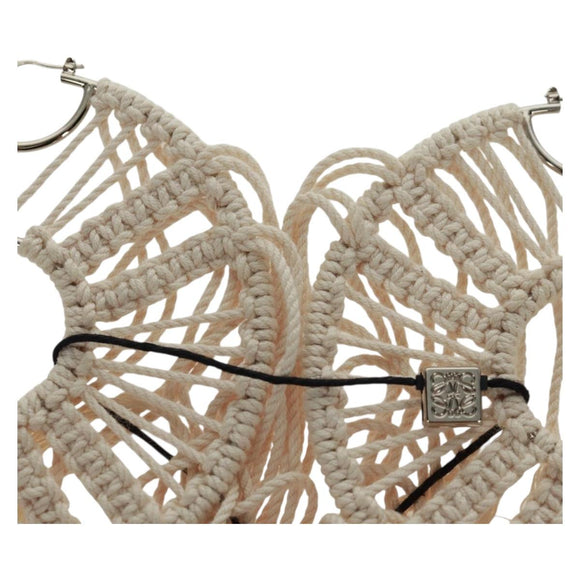 LOEWE Earring Canvas White Silver Auth bs32653V