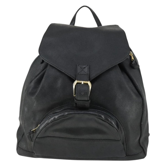 Gianni Versace Backpack Leather Black Gold Auth bs32654