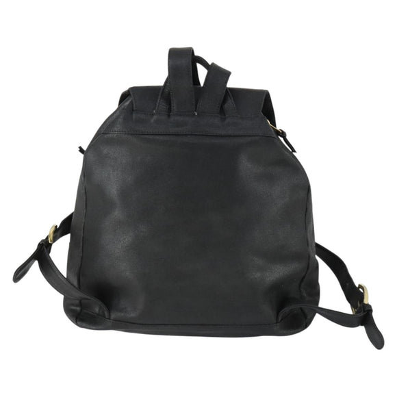 Gianni Versace Backpack Leather Black Gold Auth bs32654