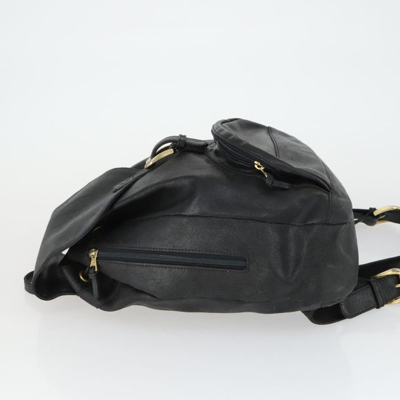 Gianni Versace Backpack Leather Black Gold Auth bs32654