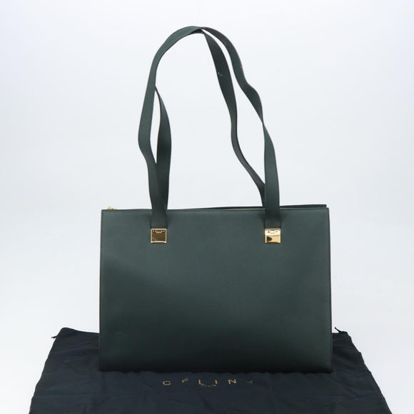 CELINE Tote Bag Leather Green Gold Auth bs32656