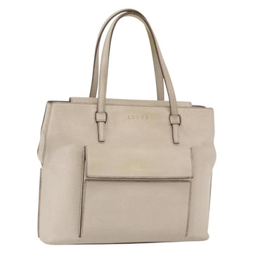 LOEWE Hand Bag Leather Beige Gold Auth bs32657