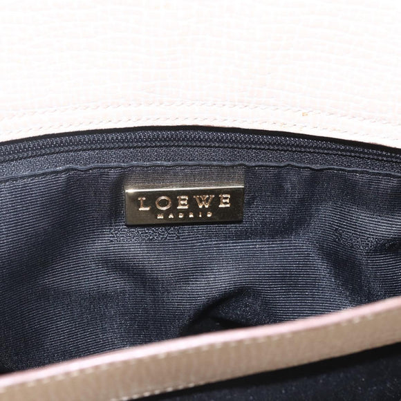 LOEWE Hand Bag Leather Beige Gold Auth bs32657