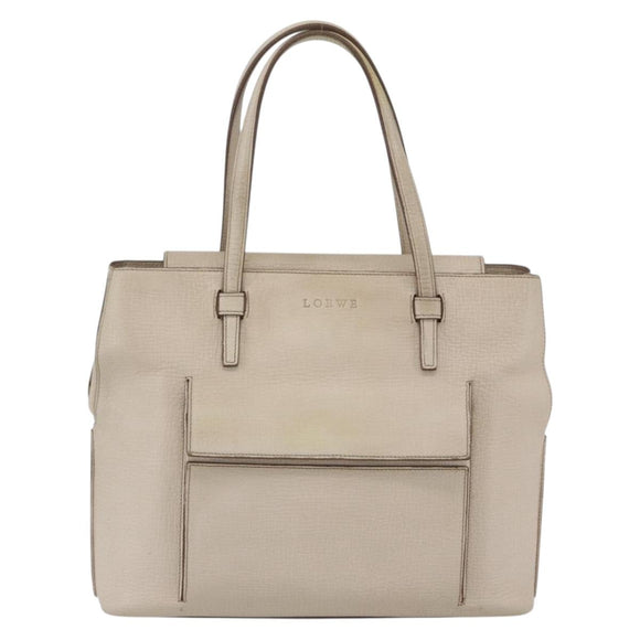 LOEWE Hand Bag Leather Beige Gold Auth bs32657