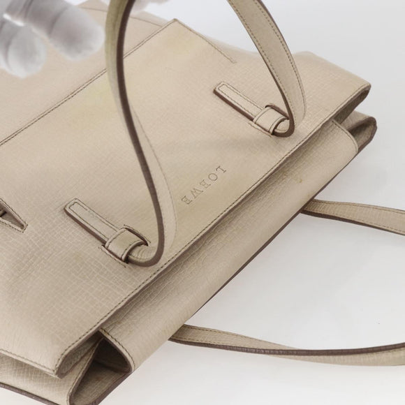 LOEWE Hand Bag Leather Beige Gold Auth bs32657