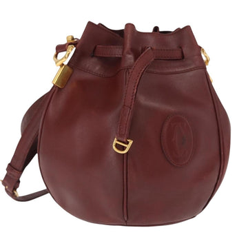 CARTIER Must Line Shoulder Bag Leather Bordeaux Gold Auth bs32660