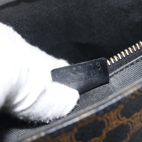 CELINE Macadam Canvas Tote Bag PVC Leather Black Gold Auth bs32663