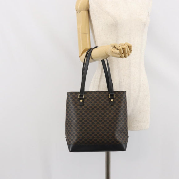 CELINE Macadam Canvas Tote Bag PVC Leather Black Gold Auth bs32663