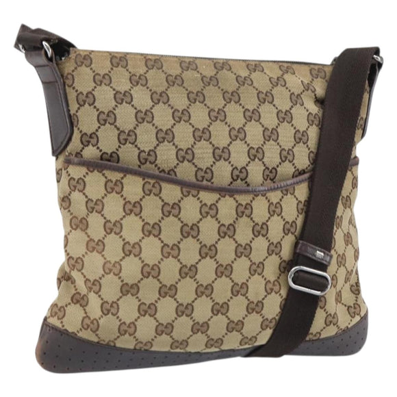 GUCCI GG Canvas Shoulder Bag Beige Silver 145857 Auth bs32664