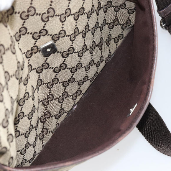 GUCCI GG Canvas Shoulder Bag Beige Silver 145857 Auth bs32664