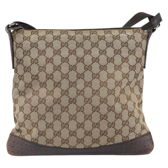 GUCCI GG Canvas Shoulder Bag Beige Silver 145857 Auth bs32664