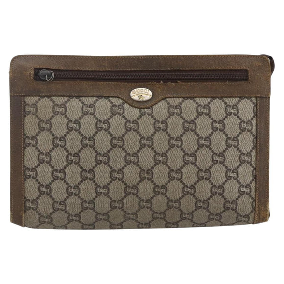 GUCCI GG Plus Supreme Clutch Bag PVC Beige Gold Auth bs32666