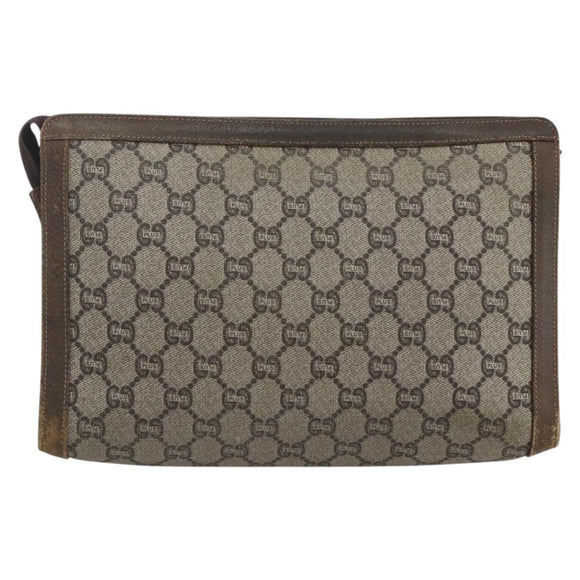 GUCCI GG Plus Supreme Clutch Bag PVC Beige Gold Auth bs32666