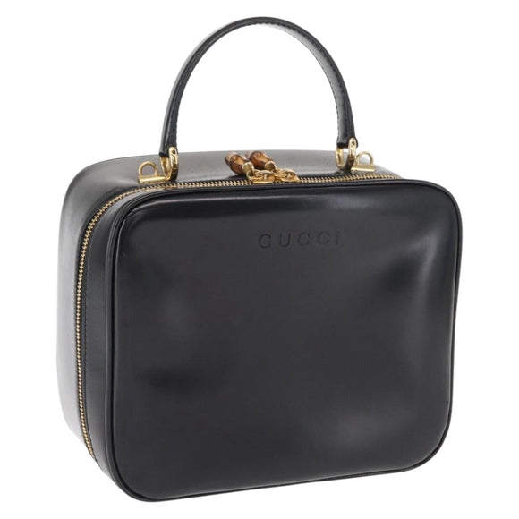 GUCCI Vanity Hand Bag Patent leather Black Gold 000 2040 0323 Auth bs32671