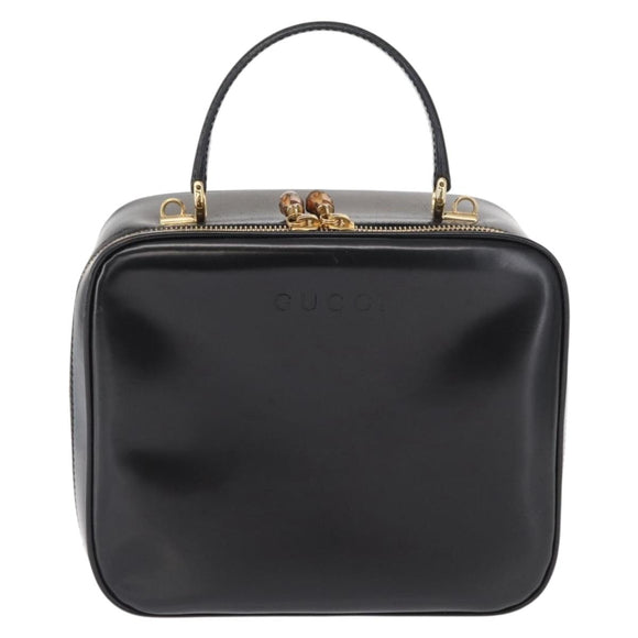 GUCCI Vanity Hand Bag Patent leather Black Gold 000 2040 0323 Auth bs32671