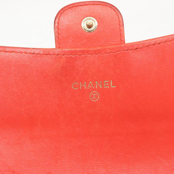 CHANEL Matelasse Long Wallet Lamb Skin Red CC Auth bs32679