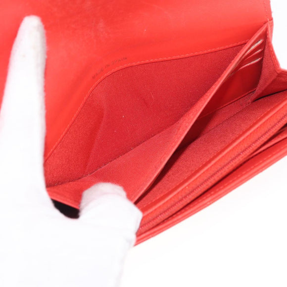 CHANEL Matelasse Long Wallet Lamb Skin Red CC Auth bs32679