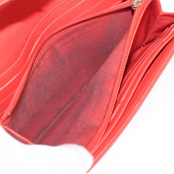 CHANEL Matelasse Long Wallet Lamb Skin Red CC Auth bs32679
